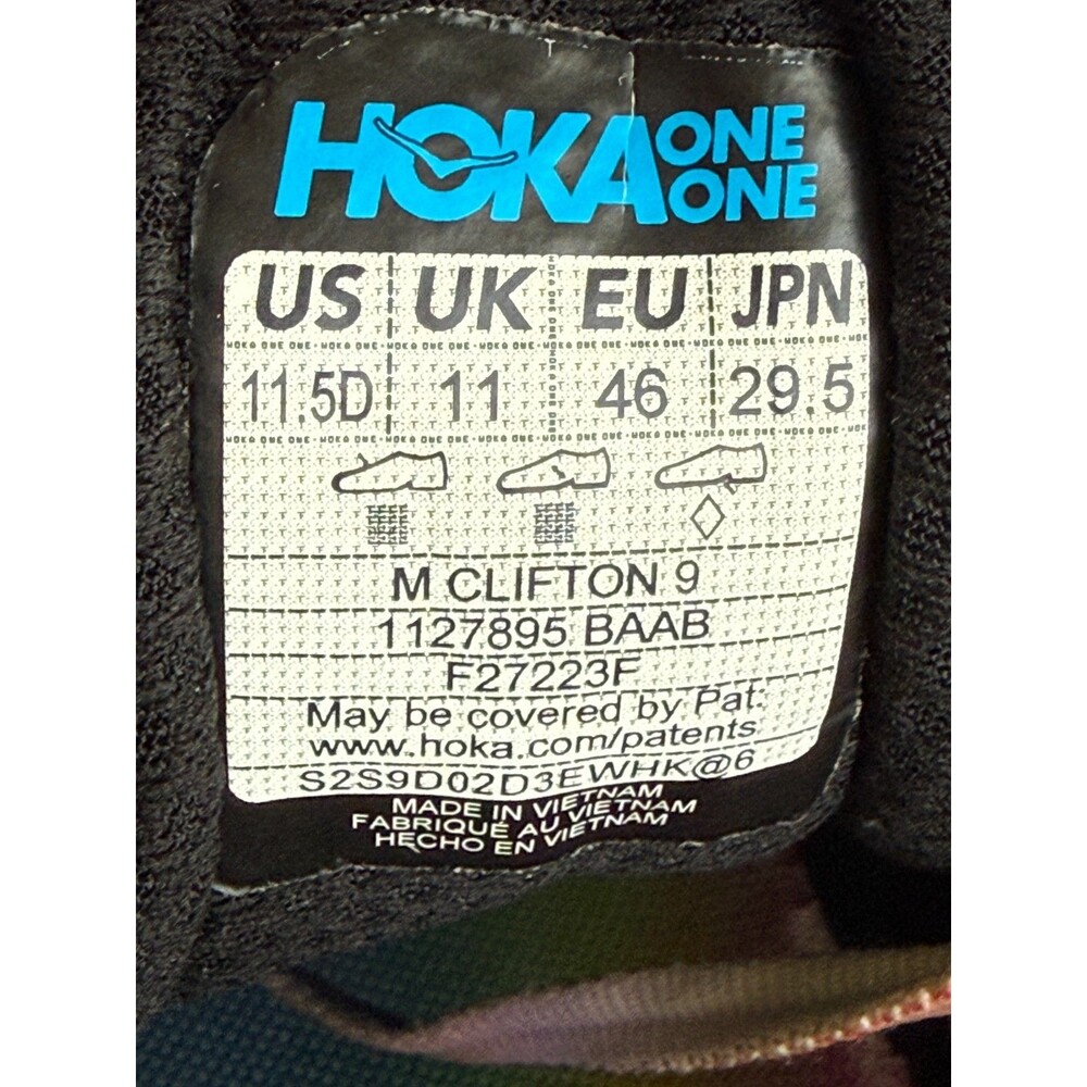 Hoka One One Clifton 9 Men's 11.5D Running Black Rainbow Sneakers 1127895 BAAB - Picture 12 of 12